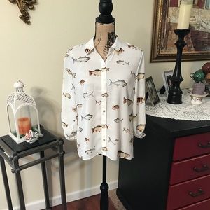Forever 21 White Blouse with fish pattern!!